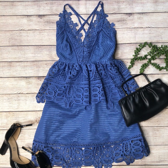 L’atiste crochet lace trimmed ribbed peplum dress strap back small - Picture 2 of 9